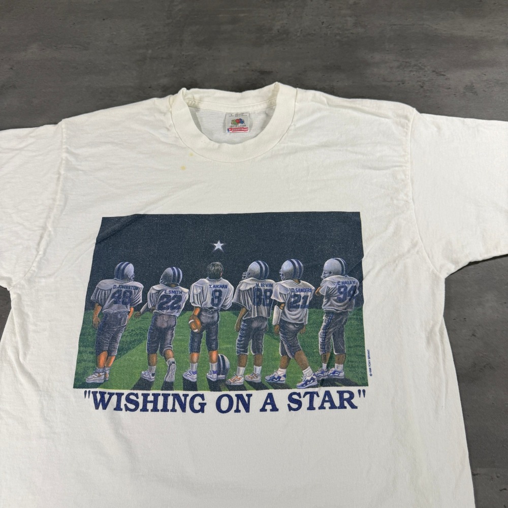 Vintage Dallas Cowboys T-Shirt L Wishing On A Star White Football Single Stitch